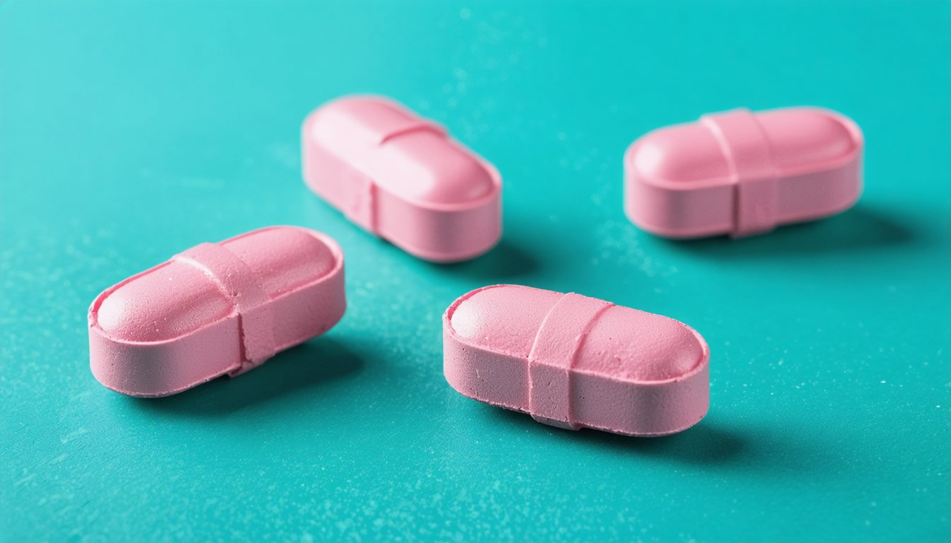 Blister packs of impotence medication pills and a glass of water on a bedside table